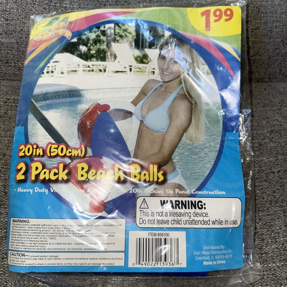Vintage Splash Masters Beach Ball 20 Inch Diameter Rainbow New in Package 2 Pack